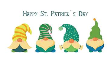 Vector illustration set of gnomes with Happy St Patrick s Day. Cartoon style.
