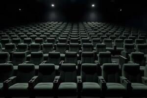 ai generado vacío cine salón con rojo asientos. película teatro. neural red ai generado foto