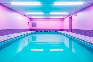 AI generated swimming pool retrowave neon aesthetic. Neural network AI generated photo