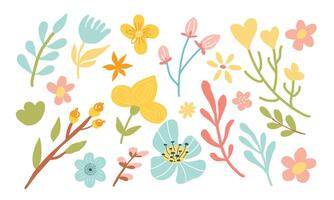 Hand drawn Flower collection. Spring set with botanical elements. Happy Easter. Handdrawn flowers vector