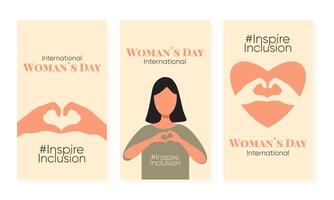 Inspire Inclusion 2024 vertical card. International Women s Day Inspire Inclusion slogan vector