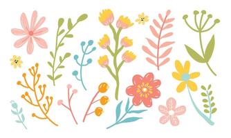 Hand drawn Flower collection. Vector flowers. Spring art print with botanical elements. Happy Easter