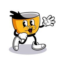 personaje de taza de café espresso, personaje de mascota retro vector