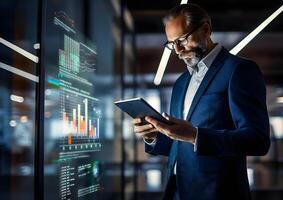 AI generated Business and Information technology. Global economic growth on business network, Data analysis of financial and banking. Technology and data connection, Teamwork, Business strategy photo