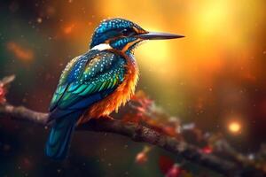 AI generated colorful fantasy little bird. Neural network AI generated photo