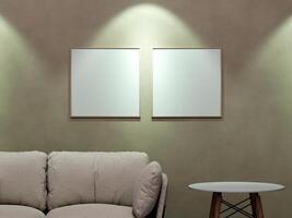 Empty frame canvas mockup hanging on the wall photo