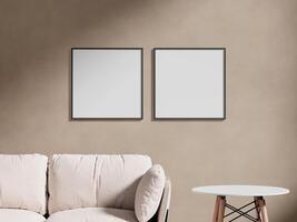 Empty frame canvas mockup hanging on the wall photo