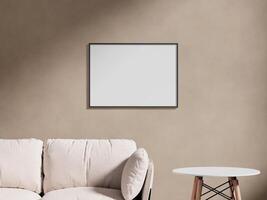 Empty frame canvas mockup hanging on the wall photo