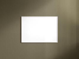 Blank poster with frame mockup on dark brown wall photo