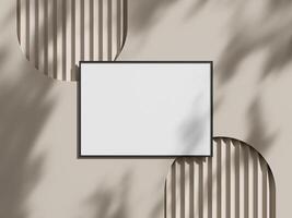 Blank poster with frame mockup on brown wall photo