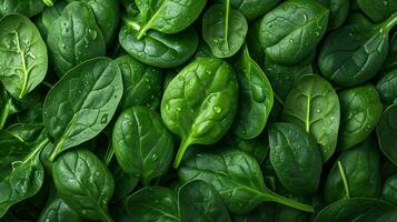 AI generated Fresh Dewy Spinach Leaves   Organic Nutrition photo