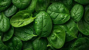 AI generated Dewy Fresh Spinach, Vibrant Green Vitality photo