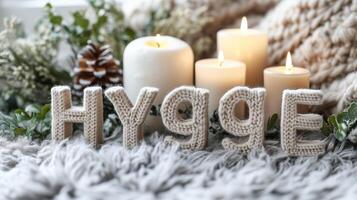 AI generated Hygge Ambiance, Candles and Cozy Knits photo