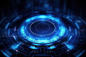 AI generated Futuristic Blue Neon Light Circle on Digital Technology Background photo