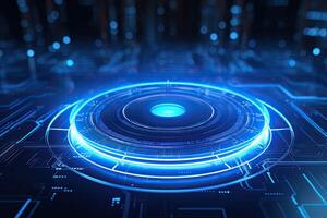 AI generated Futuristic Blue Neon Light Circle on Digital Technology Background photo