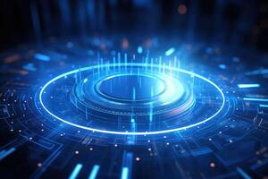 AI generated Futuristic Blue Neon Light Circle on Digital Technology Background photo