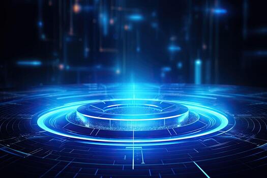 AI generated Futuristic Blue Holographic Interface in a Cybernetic Cityscape photo