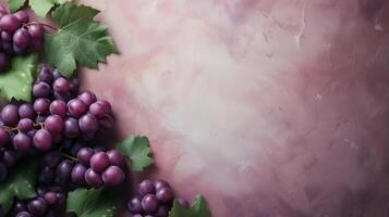 ai generado Fresco púrpura uvas en rosado fondo foto