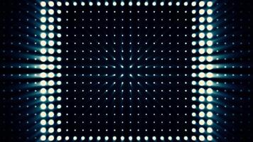 Konzert Elemente. Panel mit das LED Birne. abstrakt Hintergrund mit Animation von Zoomen Kreise im LED Bildschirm. bunt tanzen Fußboden mit mehrere leuchtenden. Flitter funkeln. video