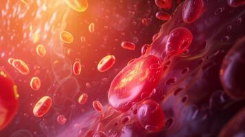ai generado dinámica rojo sangre células ilustración fluir foto