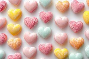 AI generated Candy heart pattern background on white photo