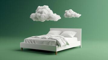 ai generado soñador minimalista dormitorio, nubes y comodidad foto