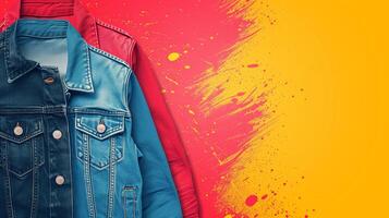 AI generated Vibrant Fashion Duel, Denim Meets Red photo