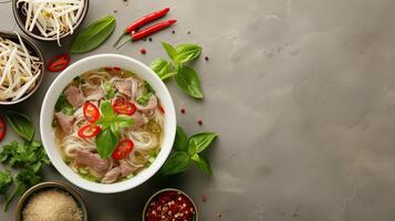 ai generado auténtico vietnamita pho sopa delicadeza foto