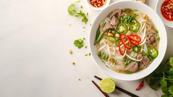AI generated Vietnamese Beef Pho Top View Delight photo
