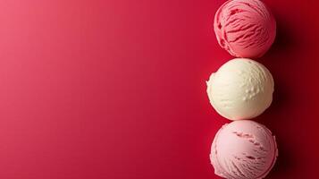 AI generated Pastel Ice Cream Trio on Red photo