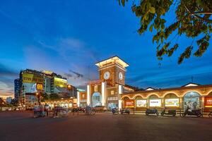 Beautiful sunset in Ben Thanh market , Ho Chi Minh City is a popular tourist destination of Asia. photo