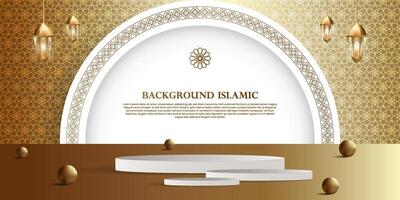 Podium display with an Islamic or Arabic theme with a luxurious gold background vector