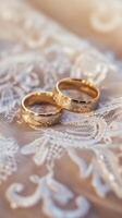 AI generated Golden Wedding Bands on Lace, Commitment photo