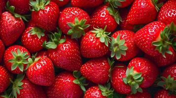 AI generated Fresh Ripe Strawberries with Green Leaves photo