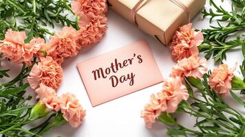 AI generated Mothers Day Love, Carnations, Gift, Card photo