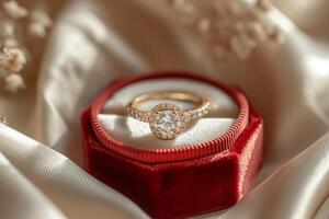 AI generated Diamond Engagement Ring in Velvet Box photo