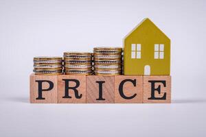 The inscription Price inspection made of wooden cubes on a plain background photo