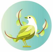 Canary bird vector with with elegant style and exotic color. White green concept on circle background. For logo, symbol or poster.