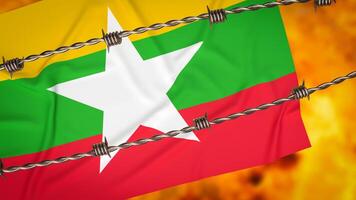 The Myanmar flag and barb 3d rendering. photo