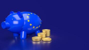 The Blue piggy bank and coins for Euro saving or business concept 3d rendering. photo