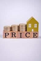 The inscription Price inspection made of wooden cubes on a plain background photo