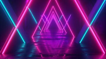 AI generated Futuristic Neon Triangle Tunnel Vortex photo