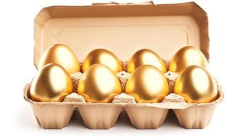 AI generated Golden Eggs on White, Wealth Symbol photo