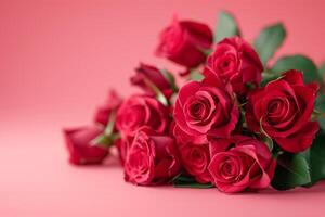 AI generated Romantic Red Roses on Pink Backdrop photo