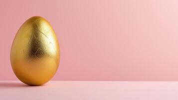 ai generado dorado huevo simboliza prosperidad en rosado foto