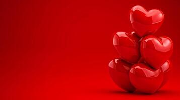 AI generated Glossy Hearts Pile on Red Backdrop photo