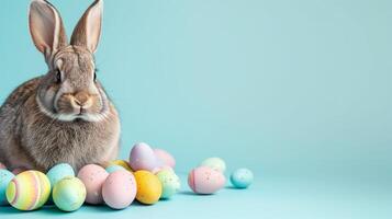 AI generated Easter Bunny with Colorful Eggs Scene photo