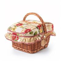 AI generated A compact fabric picnic basket with a bright primrose inside isolated on a transparent background photo