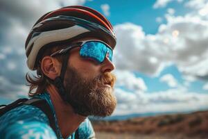 AI generated Contemplative Cyclist Gazes Into Cloudy Horizon photo