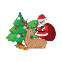 illustration of santa claus with deer vector